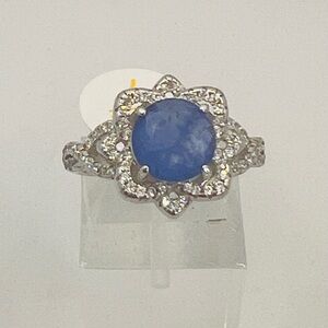 RETRO BOMB PARTY RING NATURAL FUSION CORNFLOWER BLUE QUARTZ .925 SILVER SIZE 7